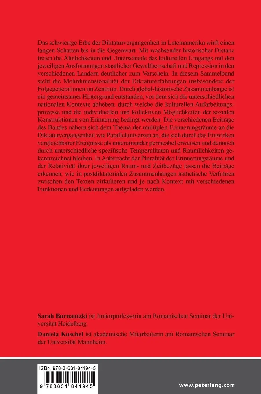 Rückseite: 9783631841945 | Paralleldimensionen des Erinnerns in Lateinamerika | Buch | Gebunden