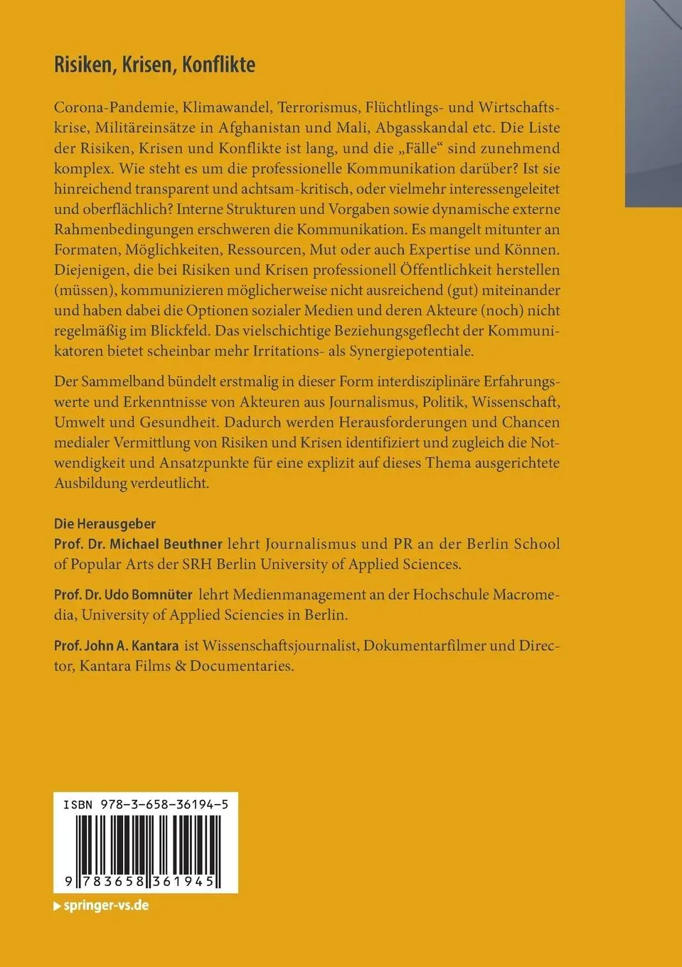 Rückseite: 9783658361945 | Risiken, Krisen, Konflikte | Michael Beuthner (u. a.) | Taschenbuch