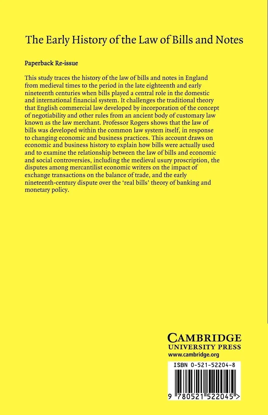 Rückseite: 9780521522045 | The Early History of the Law of Bills and Notes | James Steven Rogers