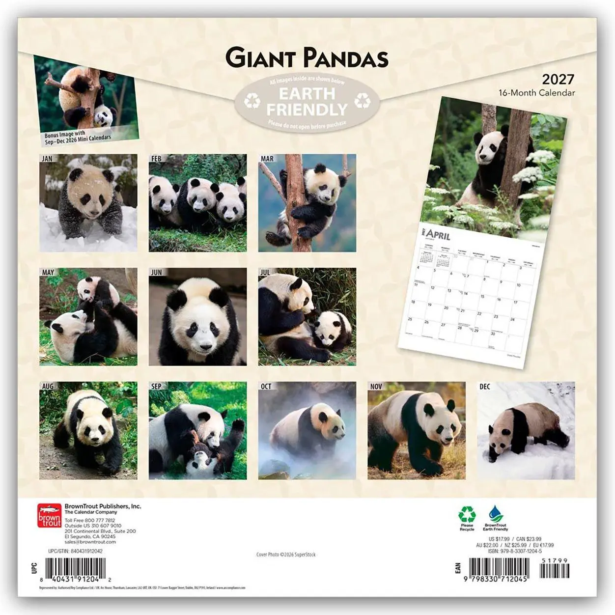 Rückseite: 9798330712045 | Giant Pandas - Großer Panda - Pandabären 2027 - 16-Monatskalender
