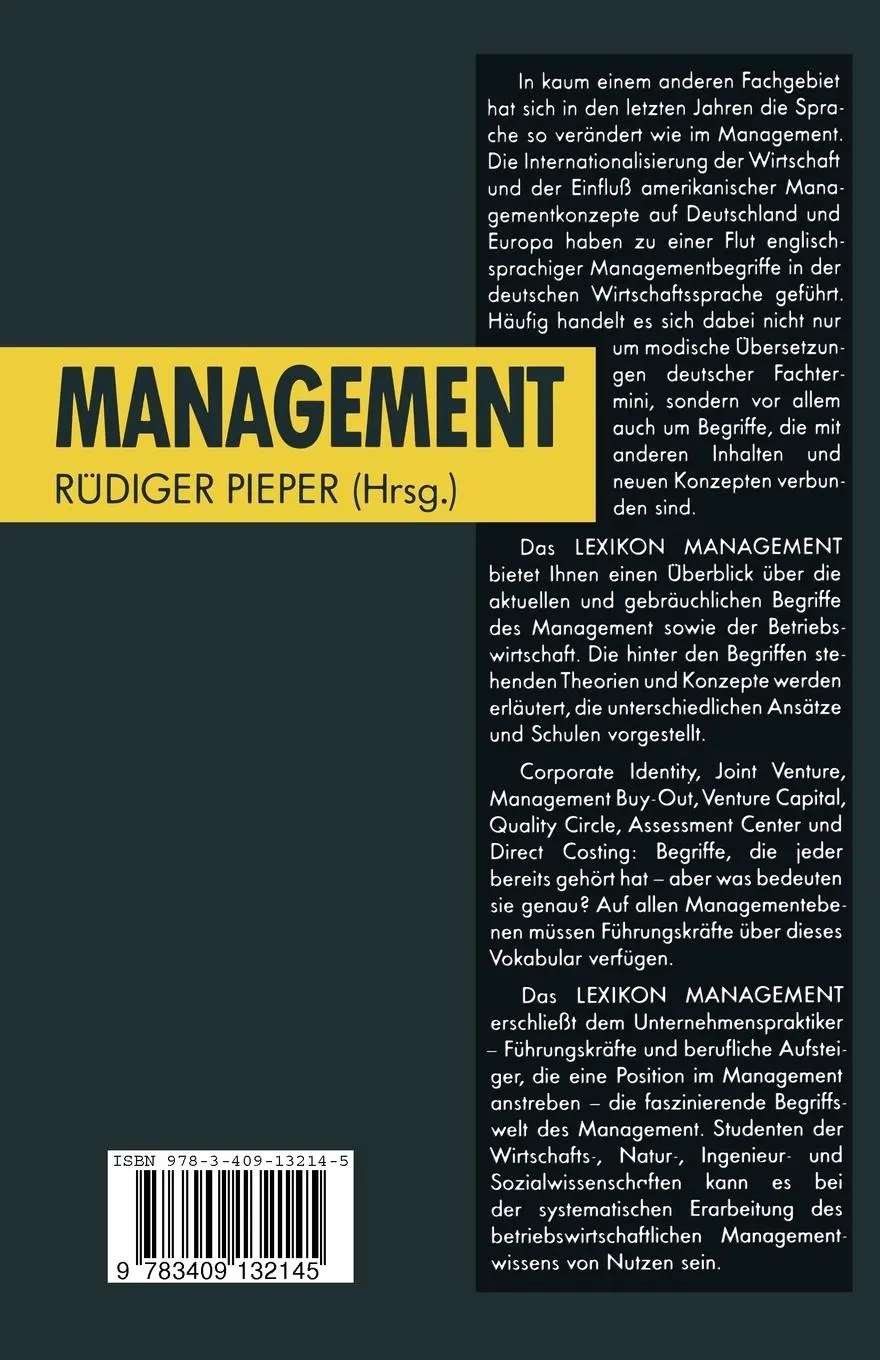 Rückseite: 9783409132145 | Lexikon Management | Rüdiger Pieper | Taschenbuch | 418 S. | Deutsch