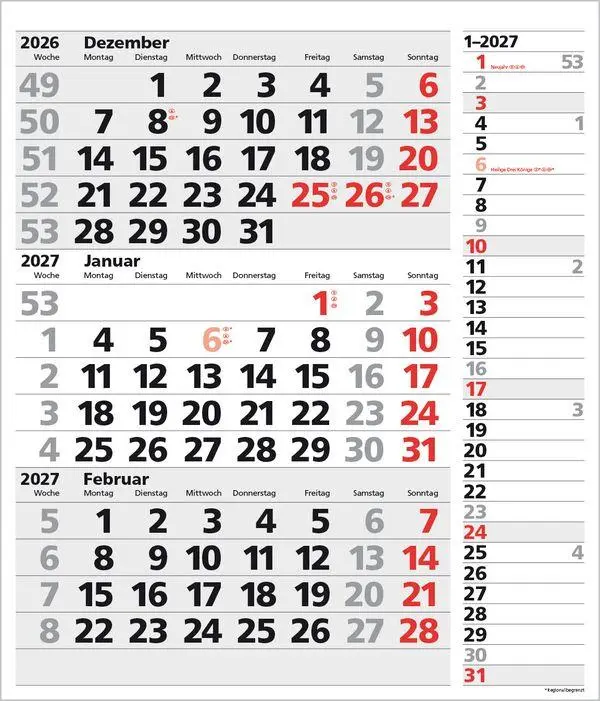 Bild: 9783819302145 | 3-Monats-Planer XL Combi 2027 | Verlag Korsch | Kalender | 12 S.
