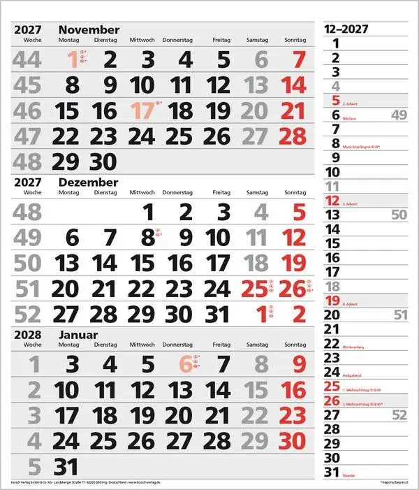 Bild: 9783819302145 | 3-Monats-Planer XL Combi 2027 | Verlag Korsch | Kalender | 12 S.
