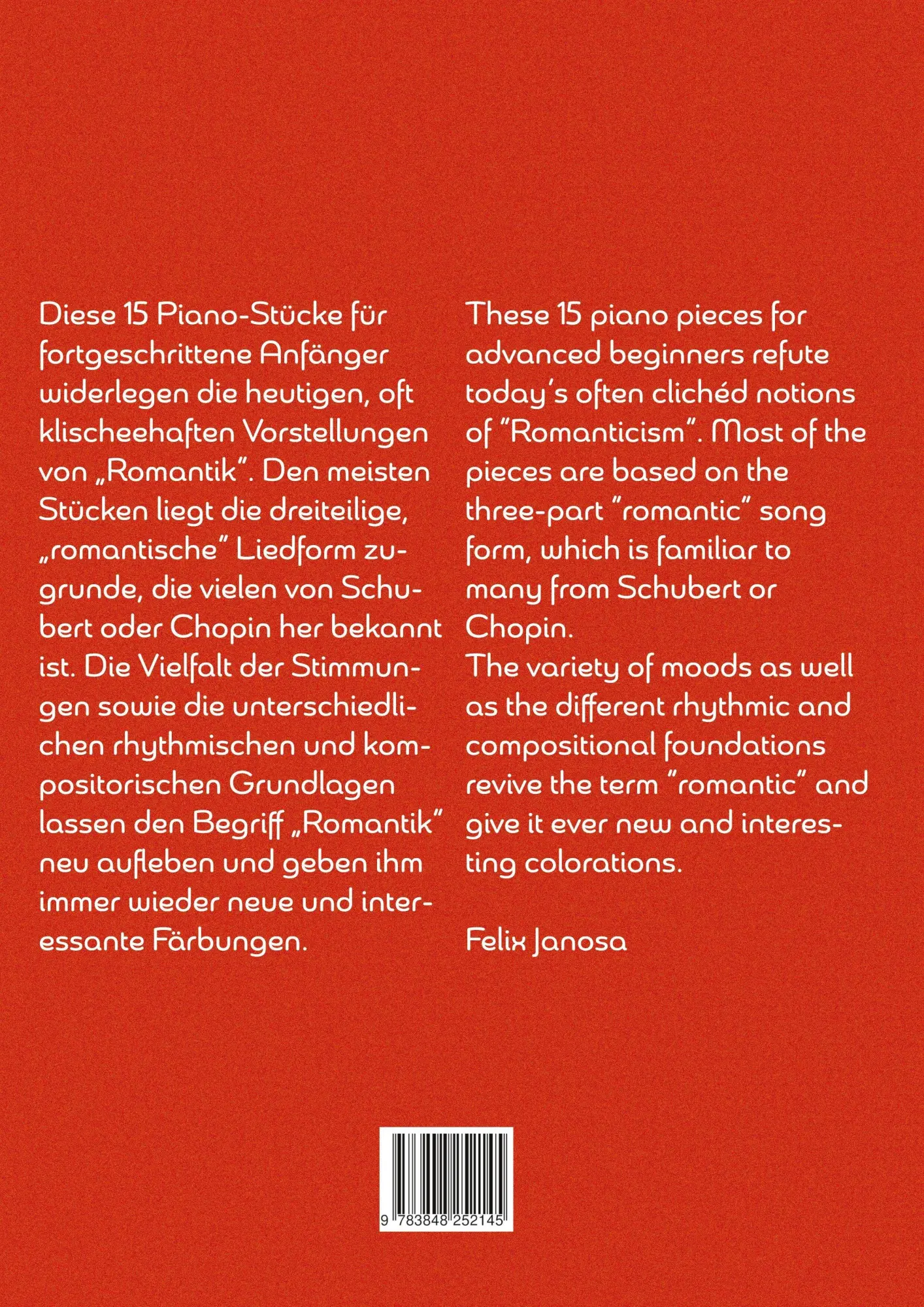 Rückseite: 9783848252145 | Touch of Romance | 15 Pieces for Piano Solo | Felix Janosa | Buch