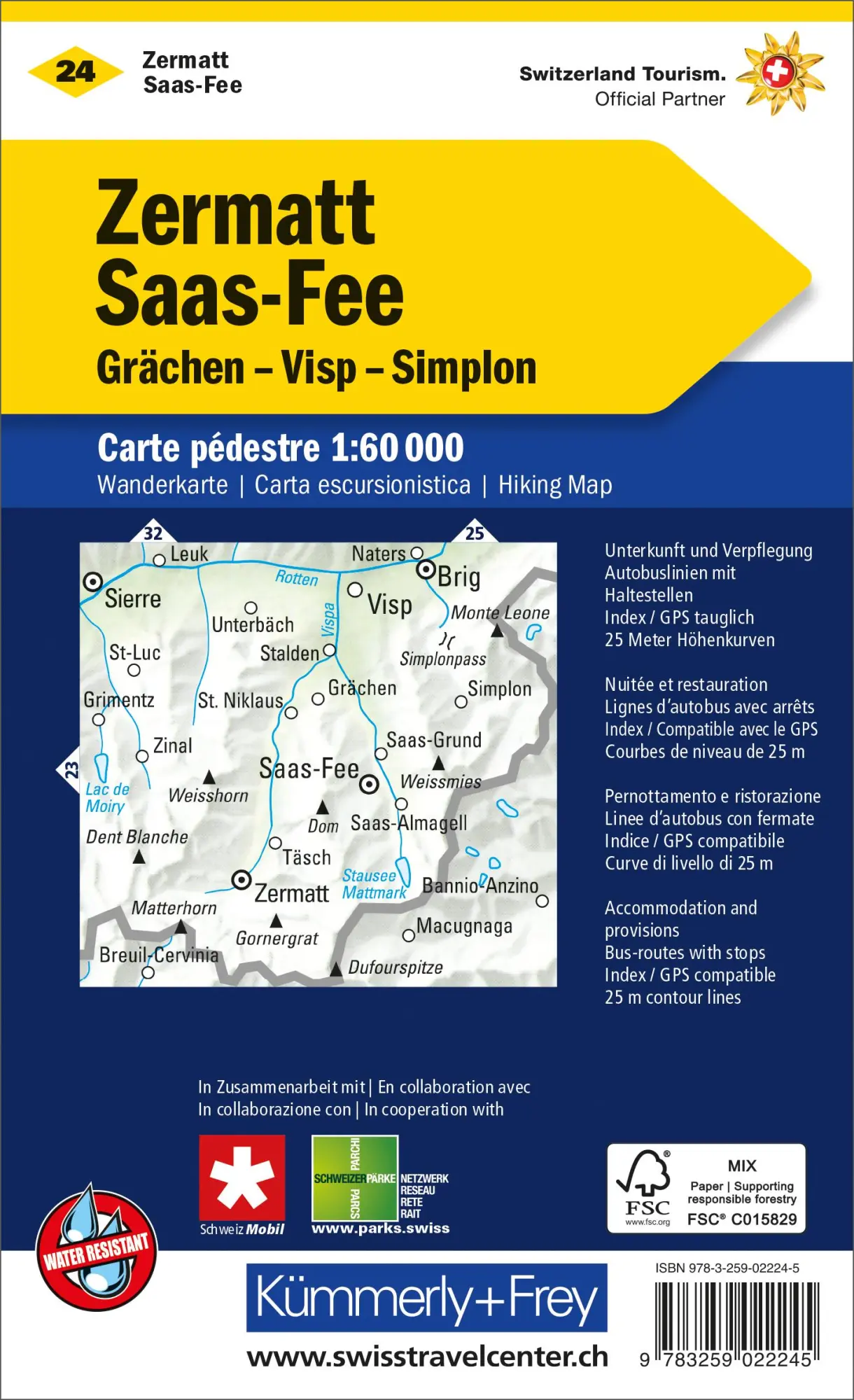 Rückseite: 9783259022245 | Zermatt - Saas Fee, Grächen, Visp, Simplon Wanderkarte Nr. 24 | 2023