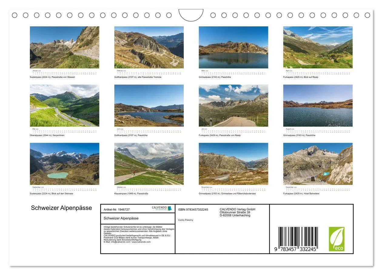Bild: 9783457332245 | Schweizer Alpenpässe (Wandkalender 2026 DIN A4 quer), CALVENDO...