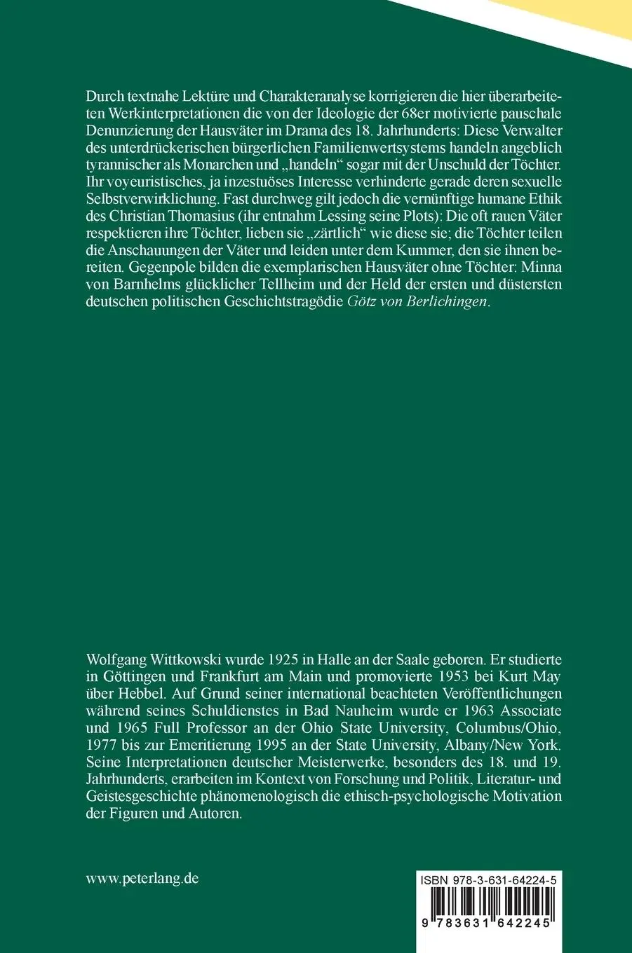 Rückseite: 9783631642245 | Hausväter | Wolfgang Wittkowski | Buch | Deutsch | 2013 | Peter Lang