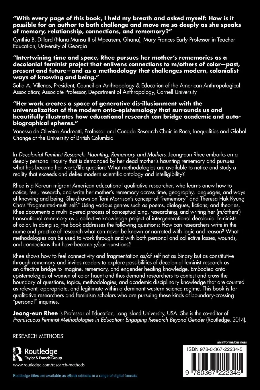 Rückseite: 9780367222345 | Decolonial Feminist Research | Haunting, Rememory and Mothers | Rhee
