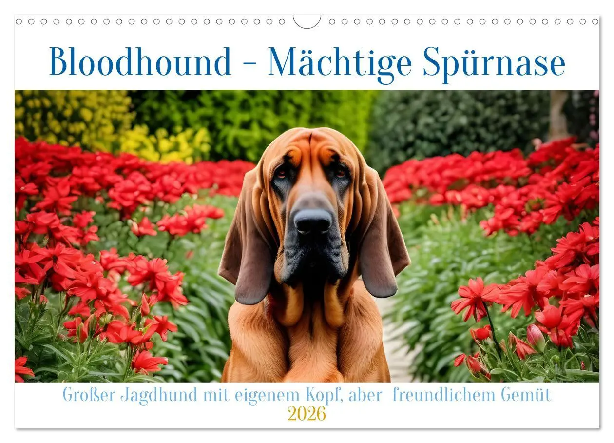 Cover: 9783457252345 | Bloodhound - Mächtige Spürnase (Wandkalender 2026 DIN A3 quer),...