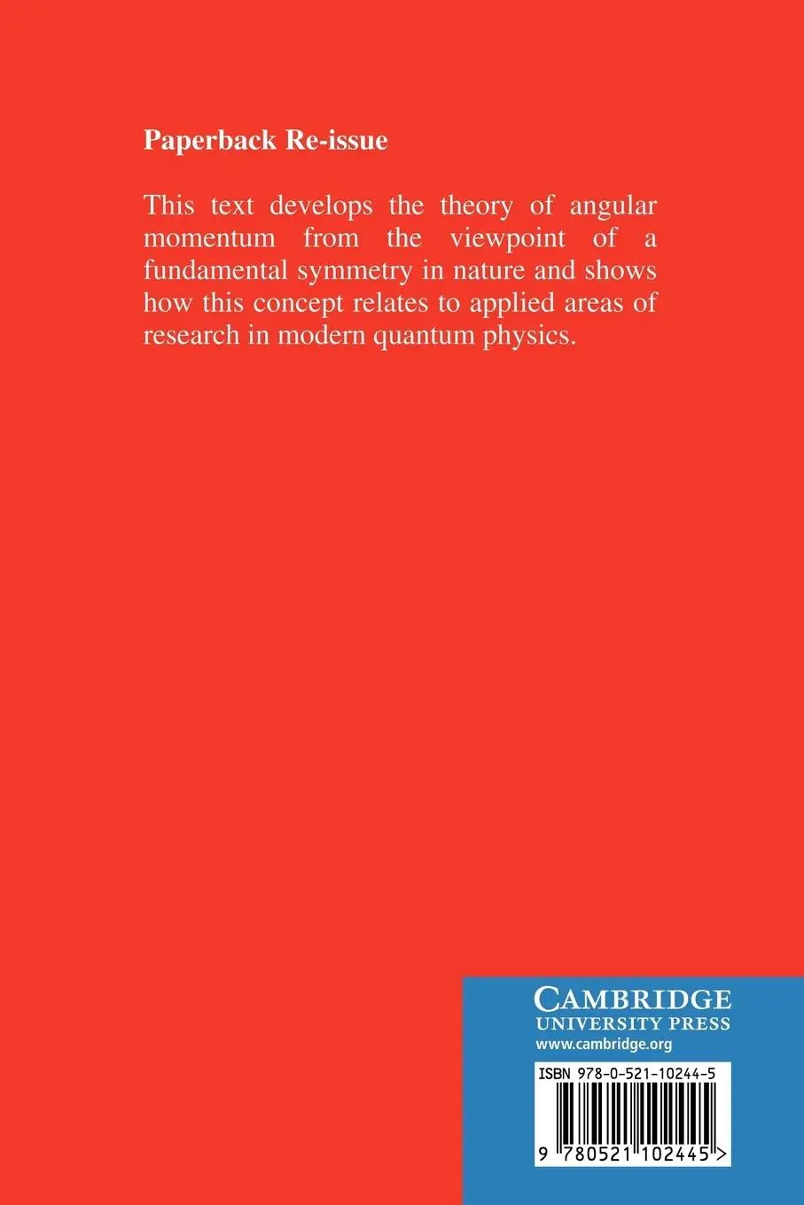 Rückseite: 9780521102445 | Angular Momentum in Quantum Physics | Theory and Application | Buch