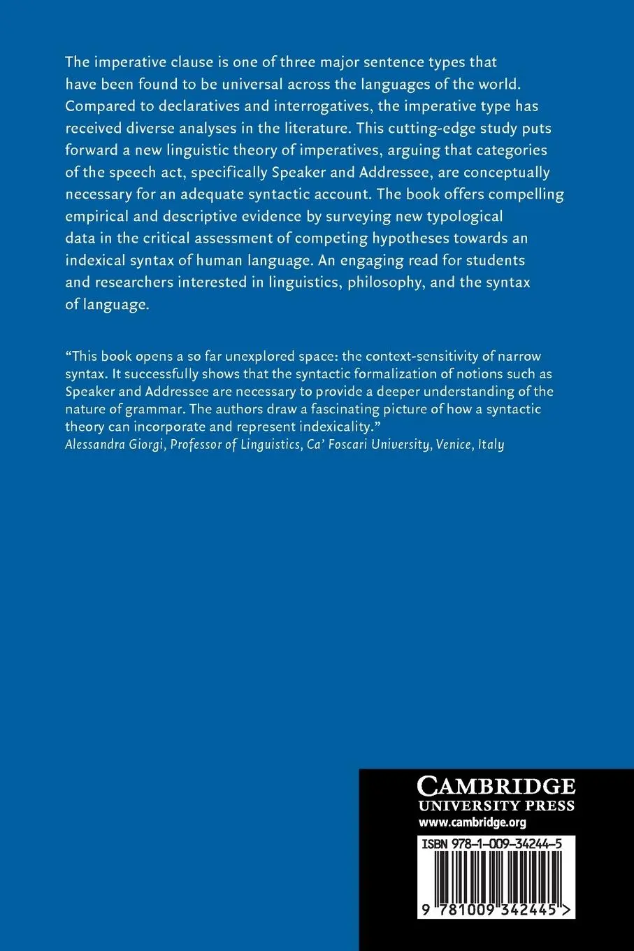 Rückseite: 9781009342445 | The Syntax of Imperatives | Asier Alcázar (u. a.) | Taschenbuch | 2022