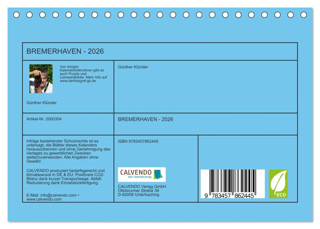 Bild: 9783457862445 | BREMERHAVEN - 2026 (Tischkalender 2026 DIN A5 quer), CALVENDO...