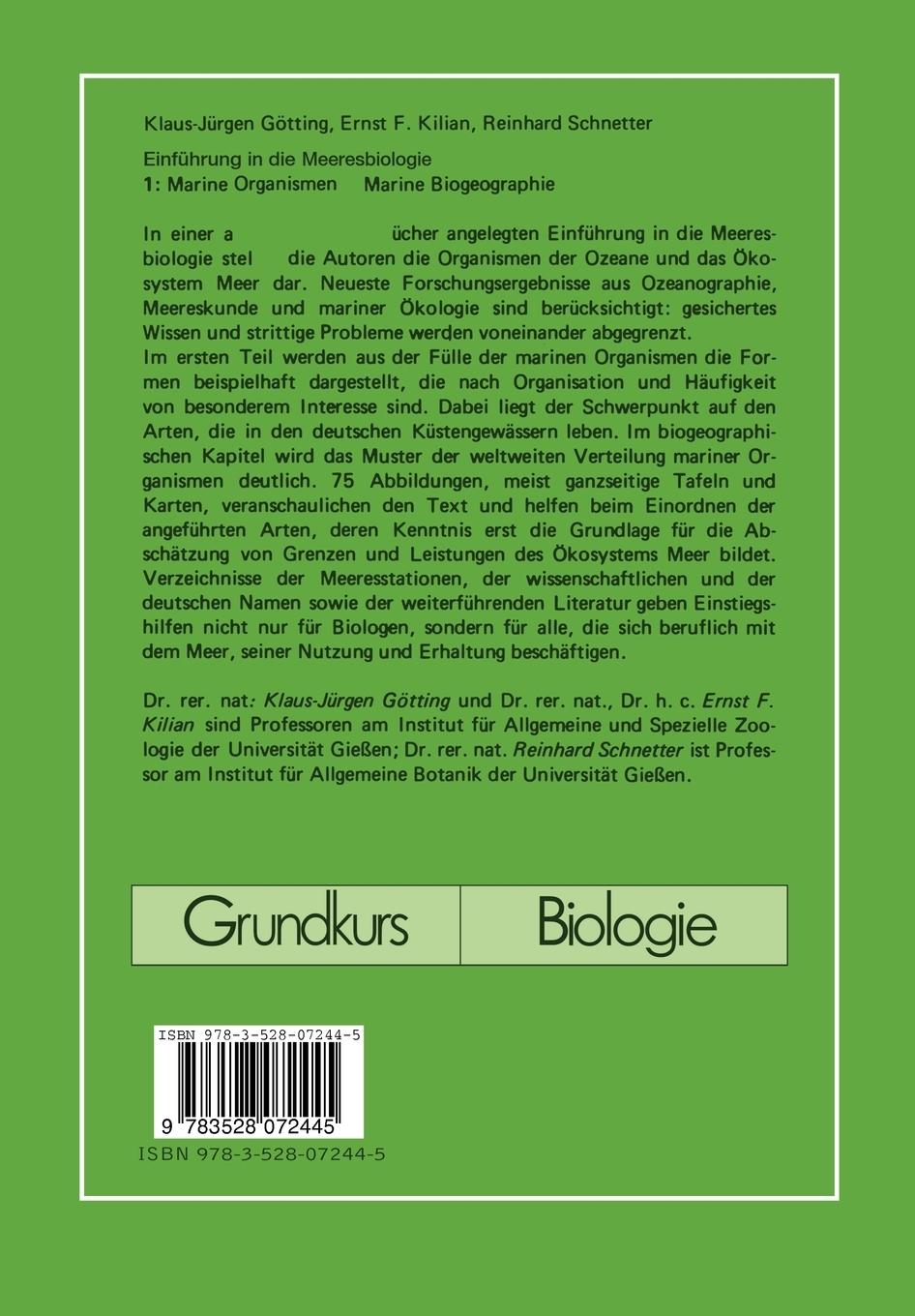 Rückseite: 9783528072445 | Einführung in die Meeresbiologie 1 | Klaus J. Götting (u. a.) | Buch