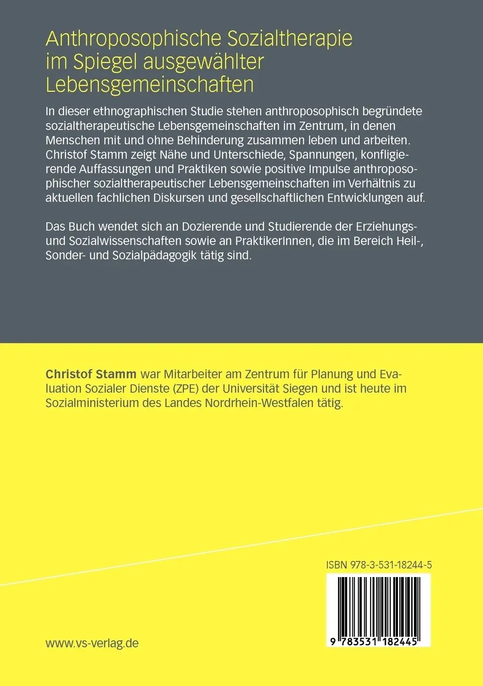 Rückseite: 9783531182445 | Anthroposophische Sozialtherapie im Spiegel ausgewählter...
