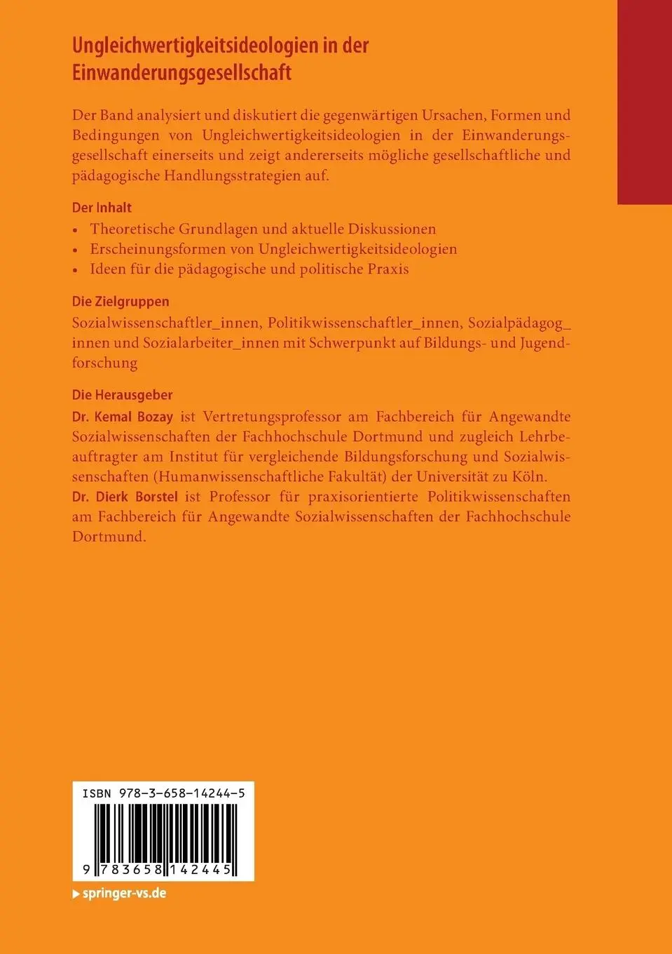 Rückseite: 9783658142445 | Ungleichwertigkeitsideologien in der Einwanderungsgesellschaft | Buch