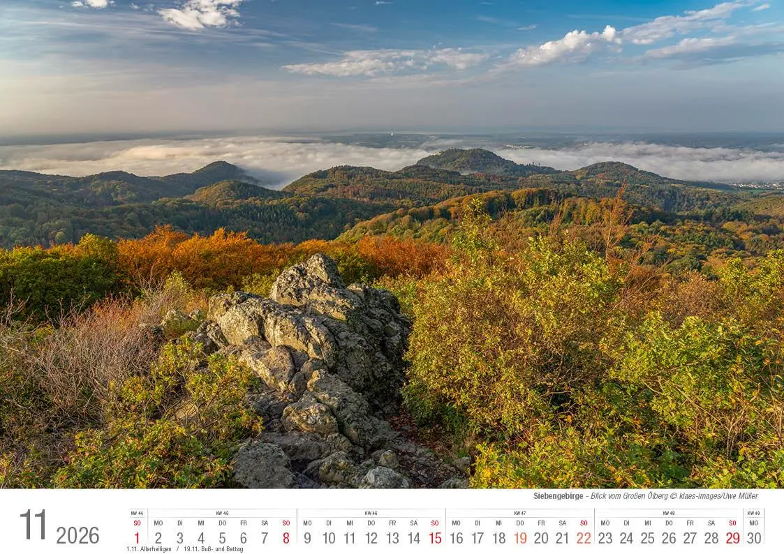 Bild: 9783965352445 | Siebengebirge 2026 Bildkalender A4 quer, spiralgebunden | Holger Klaes