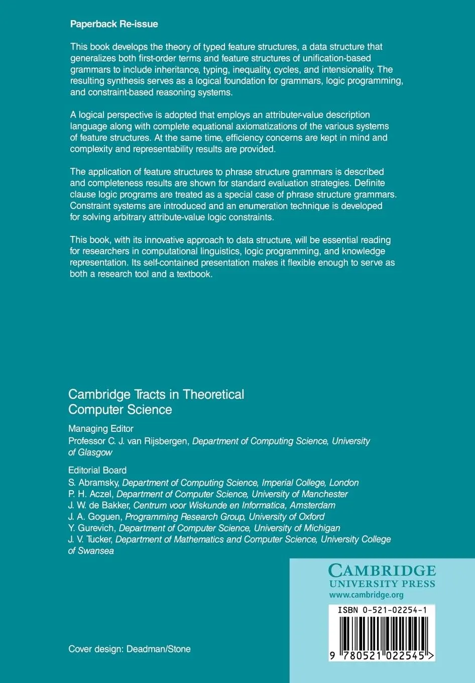 Rückseite: 9780521022545 | The Logic of Typed Feature Structures | Bob Carpenter | Taschenbuch