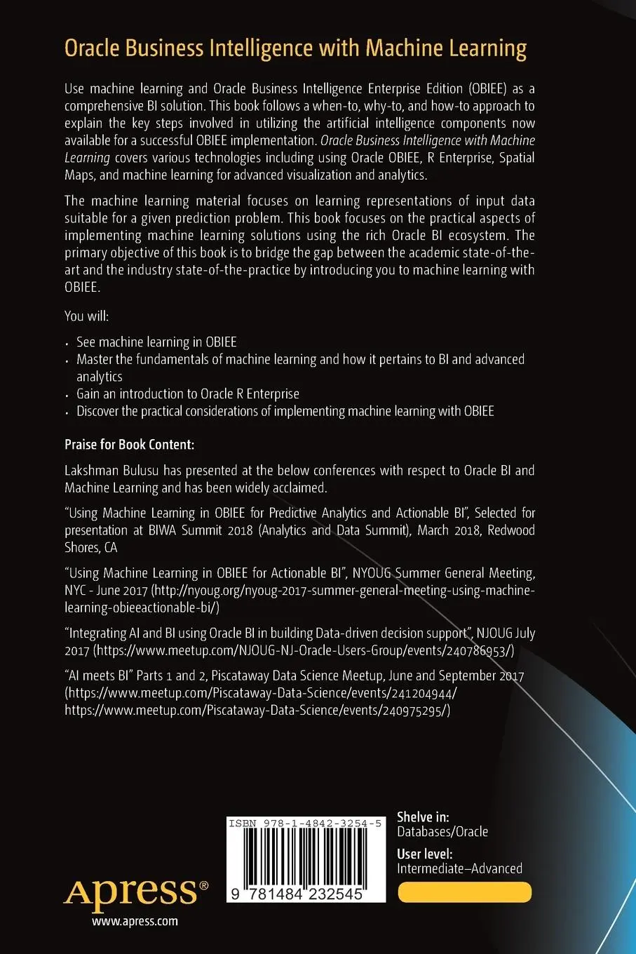 Rückseite: 9781484232545 | Oracle Business Intelligence with Machine Learning | Bulusu (u. a.)