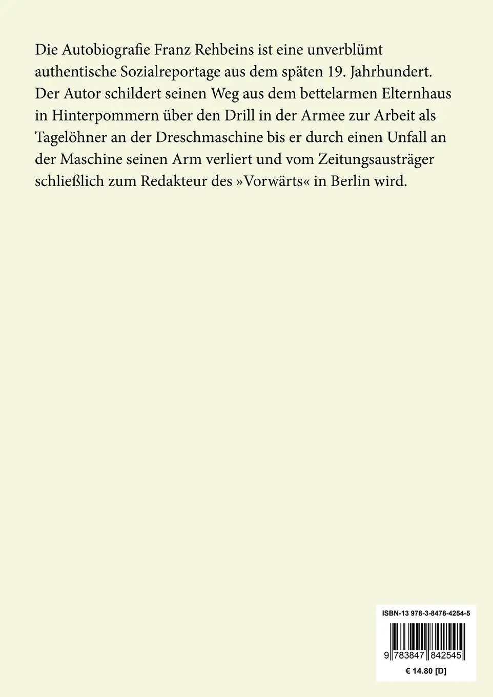 Rückseite: 9783847842545 | Das Leben eines Landarbeiters (Großdruck) | Franz Rehbein | Buch