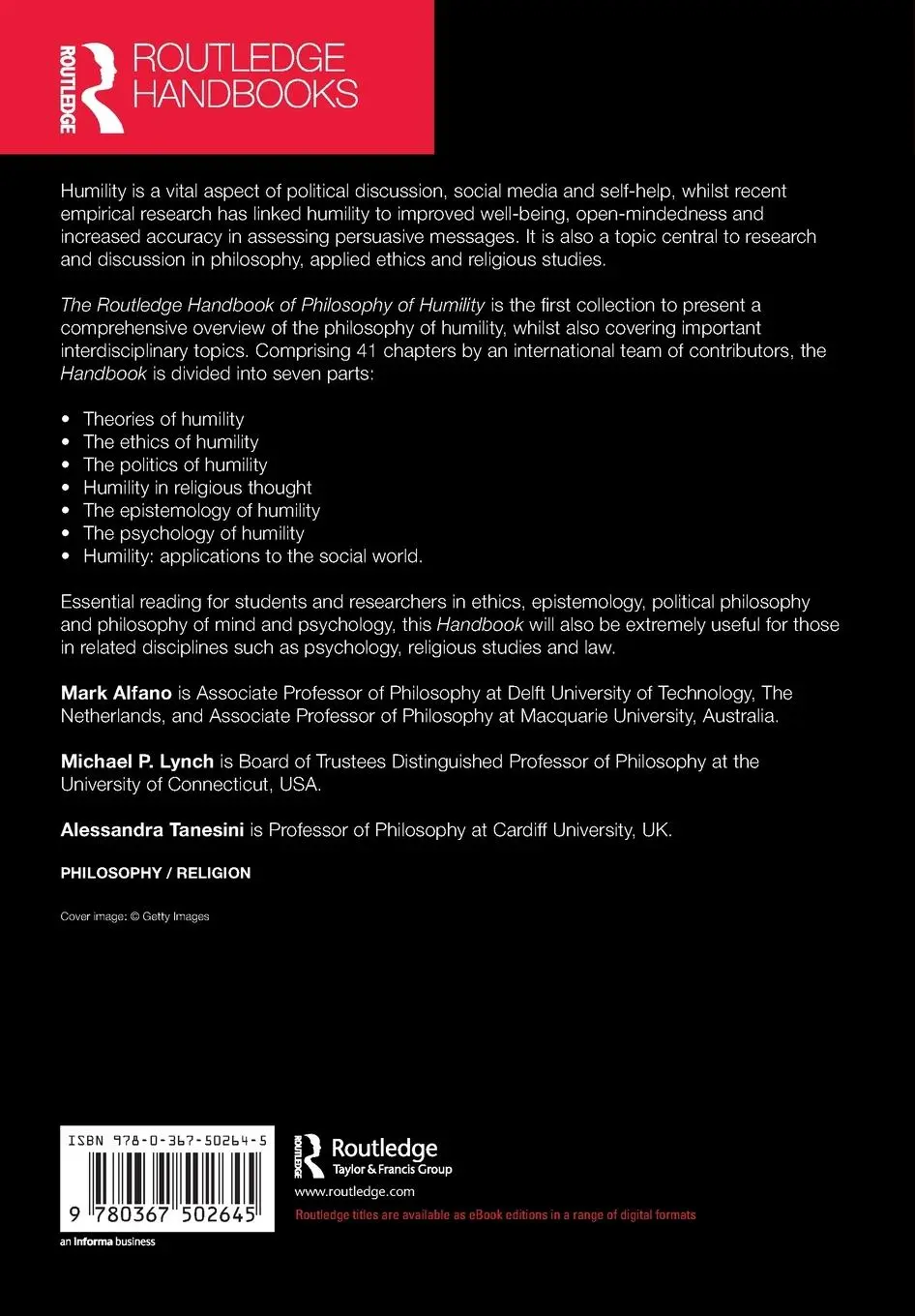 Rückseite: 9780367502645 | The Routledge Handbook of Philosophy of Humility | Mark Alfano (u. a.)