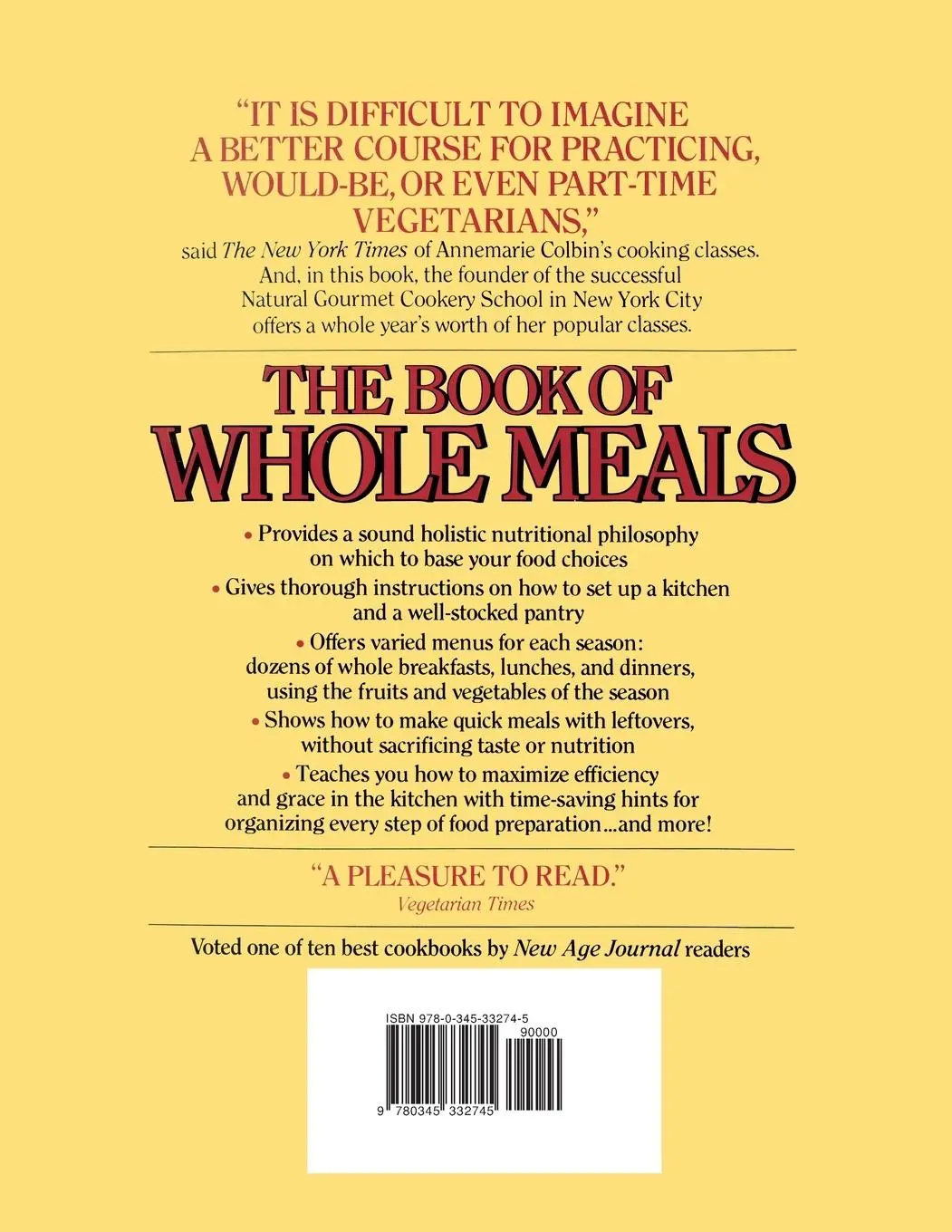 Rückseite: 9780345332745 | Book of Whole Meals | Annemarie Colbin | Taschenbuch | Englisch | 1985