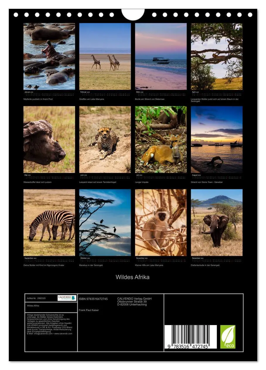 Bild: 9783516472745 | Wildes Afrika (Wandkalender 2026 DIN A4 hoch), CALVENDO Monatskalender