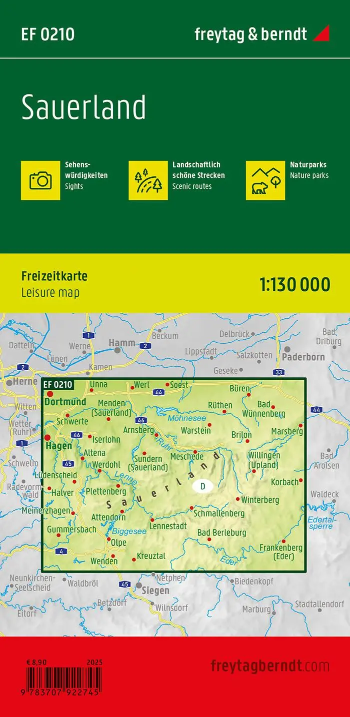 Rückseite: 9783707922745 | Sauerland, Freizeitkarte 1:130.000, freytag &amp; berndt | Berndt | 2024