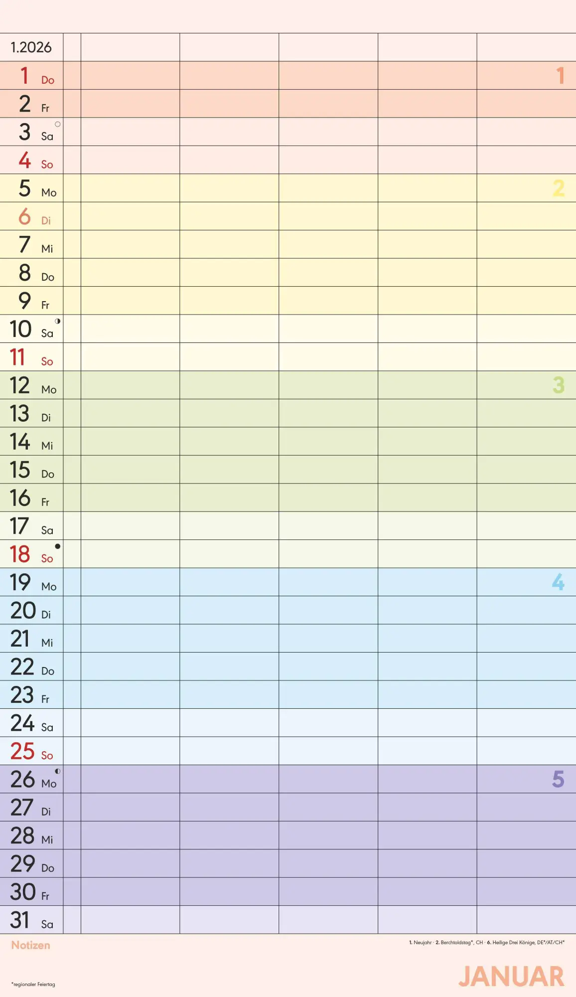 Bild: 4069095002845 | Superplaner Farbenfroh 2026 - 5 Spalten - Familienkalender 26x45 cm...