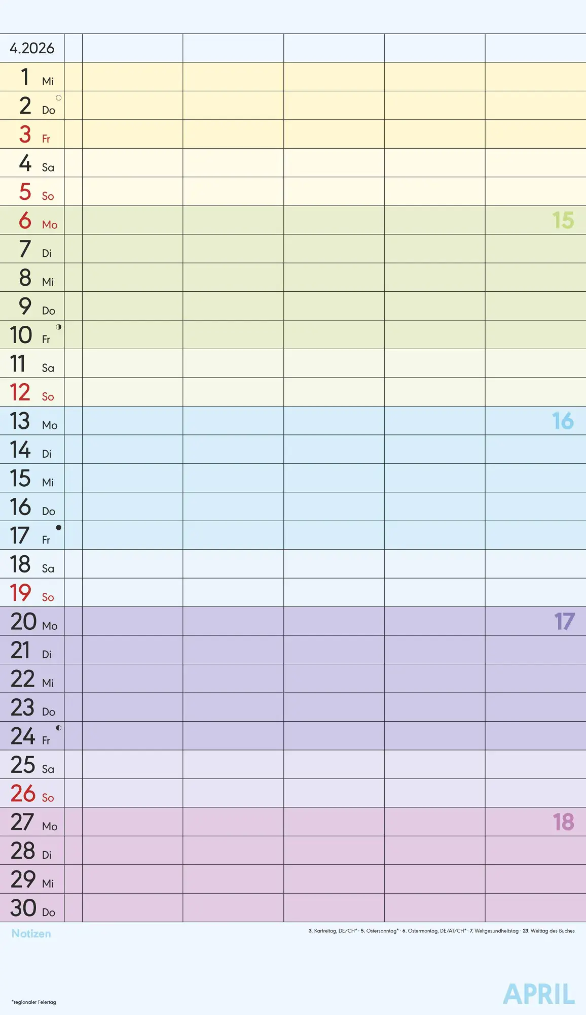 Bild: 4069095002845 | Superplaner Farbenfroh 2026 - 5 Spalten - Familienkalender 26x45 cm...