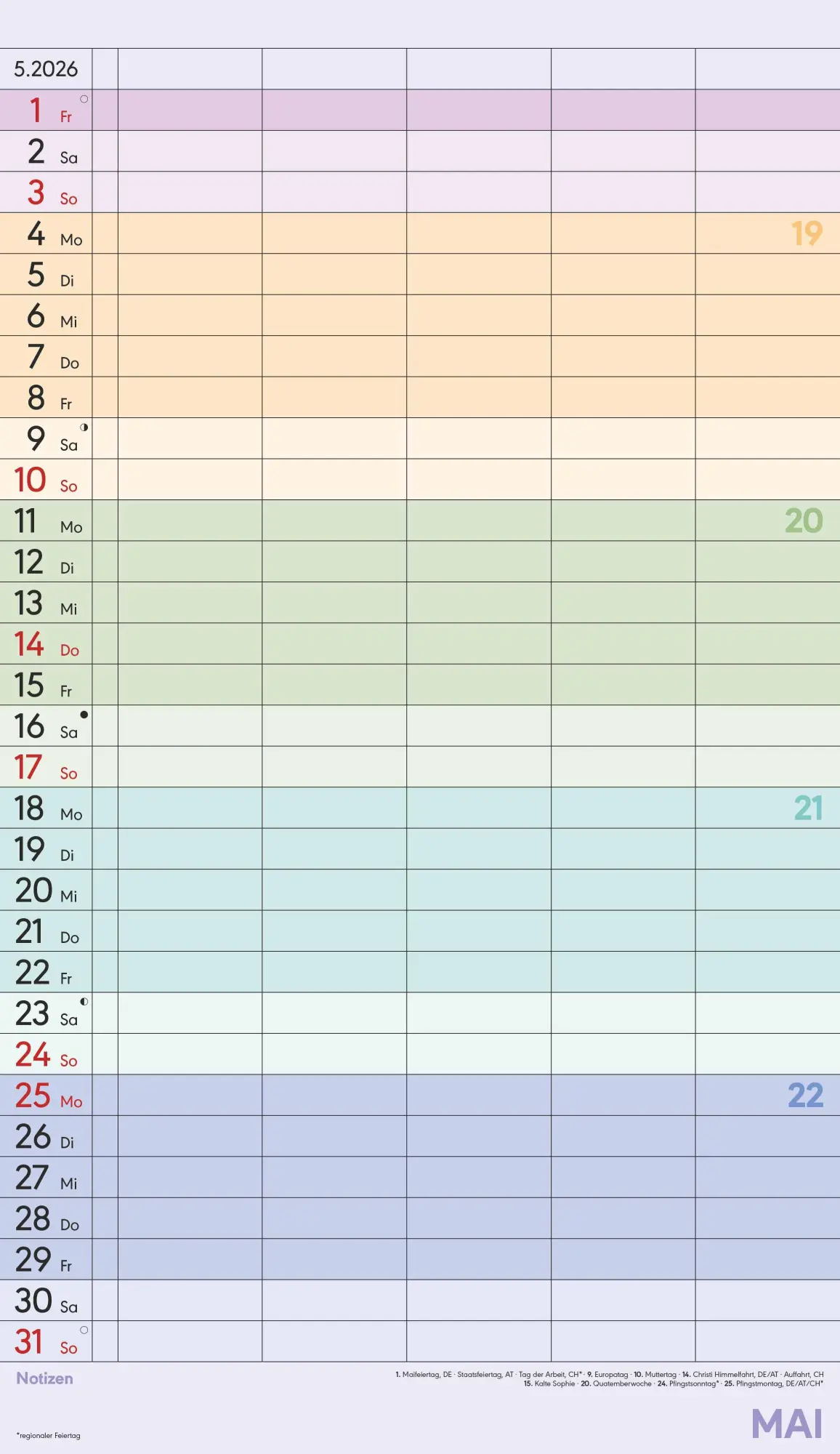 Bild: 4069095002845 | Superplaner Farbenfroh 2026 - 5 Spalten - Familienkalender 26x45 cm...