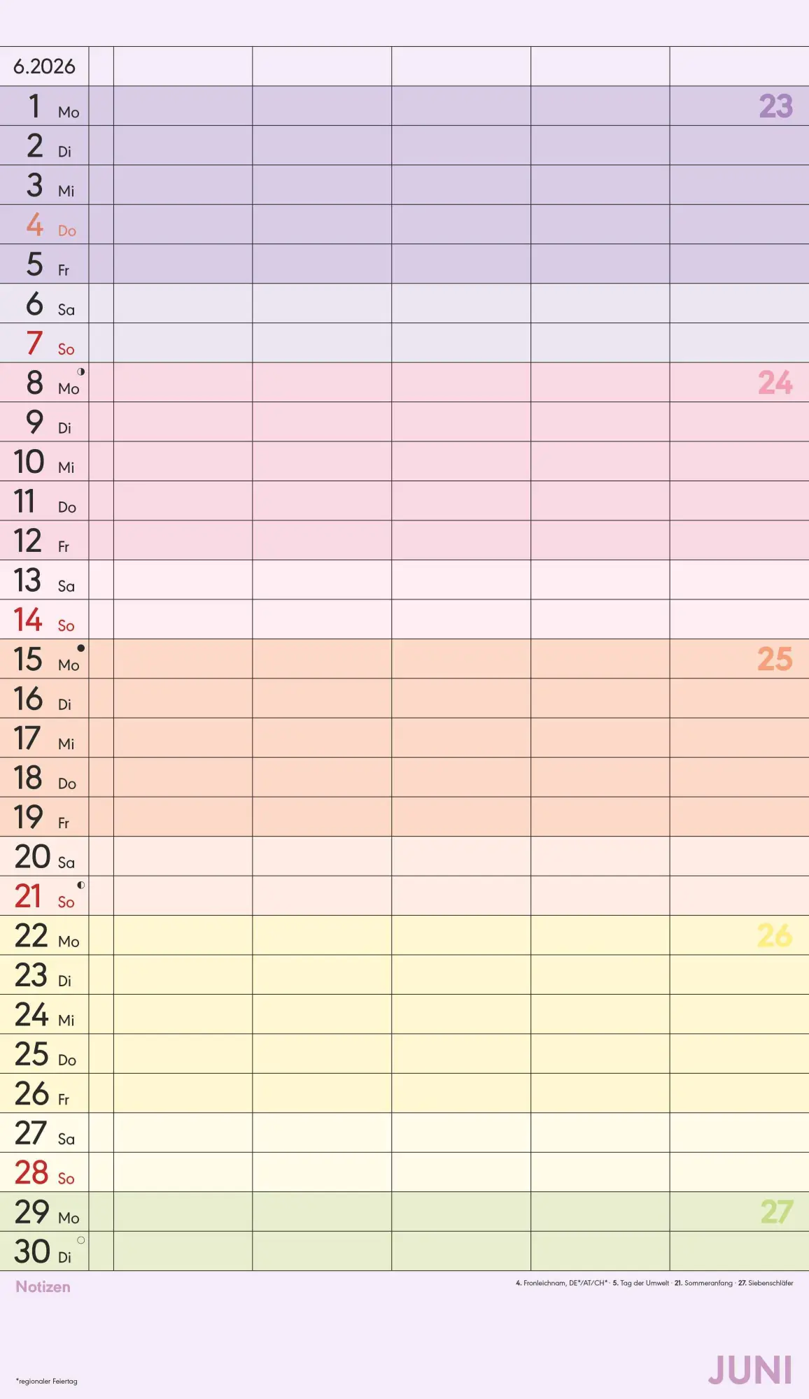 Bild: 4069095002845 | Superplaner Farbenfroh 2026 - 5 Spalten - Familienkalender 26x45 cm...