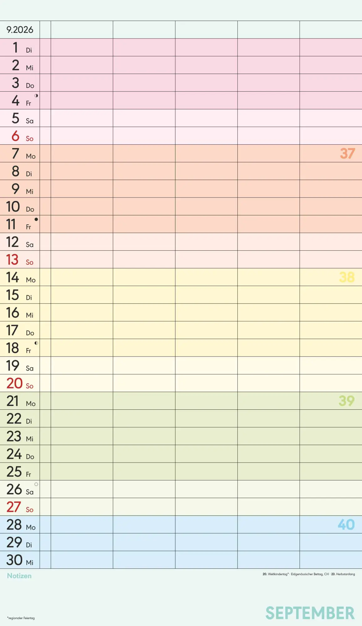 Bild: 4069095002845 | Superplaner Farbenfroh 2026 - 5 Spalten - Familienkalender 26x45 cm...