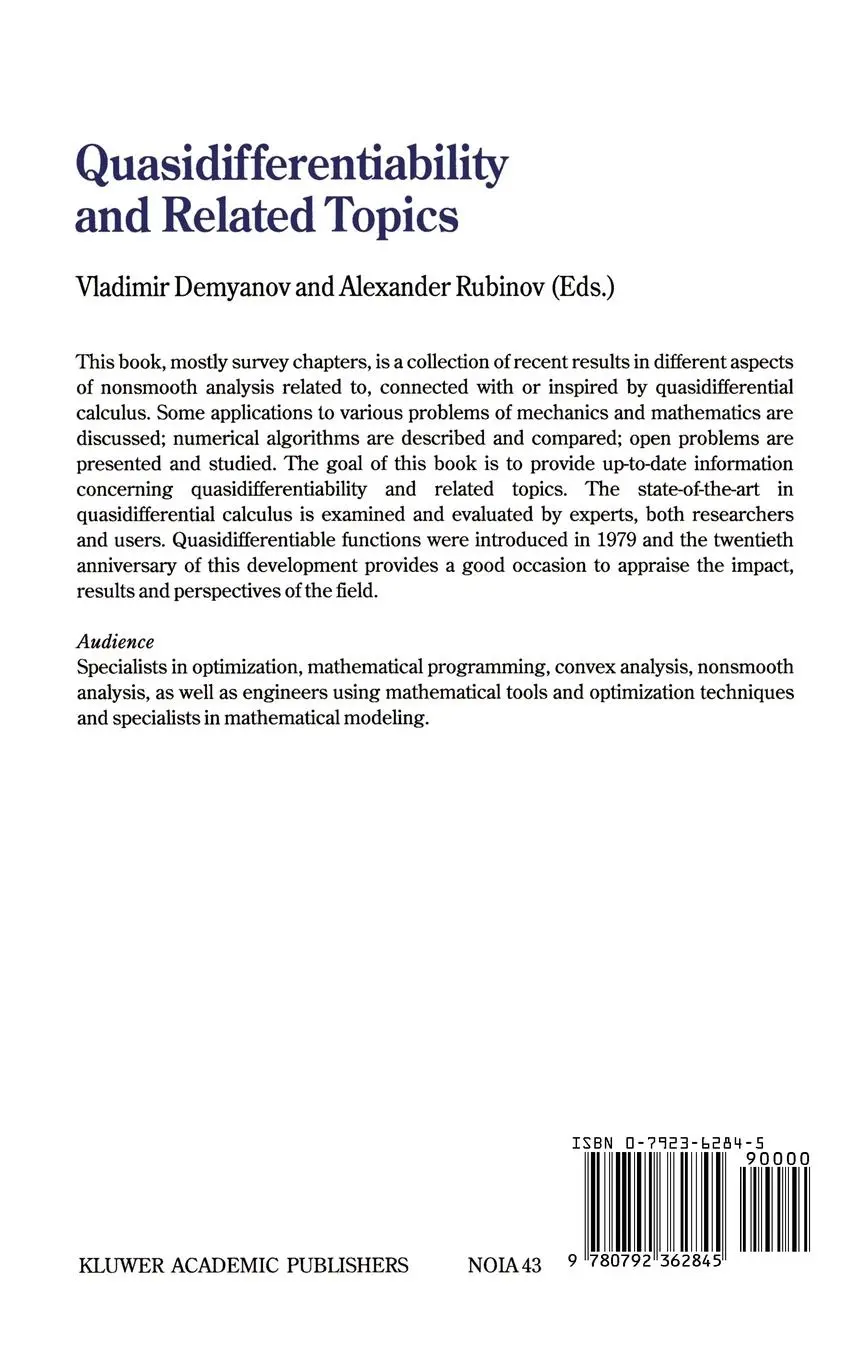 Rückseite: 9780792362845 | Quasidifferentiability and Related Topics | Demyanov (u. a.) | Buch