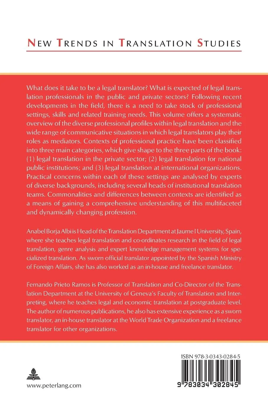 Rückseite: 9783034302845 | Legal Translation in Context | Professional Issues and Prospects