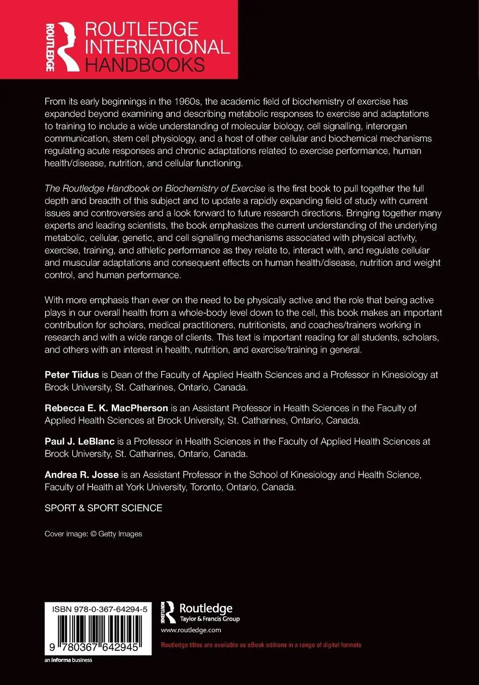 Rückseite: 9780367642945 | The Routledge Handbook on Biochemistry of Exercise | Tiidus (u. a.)