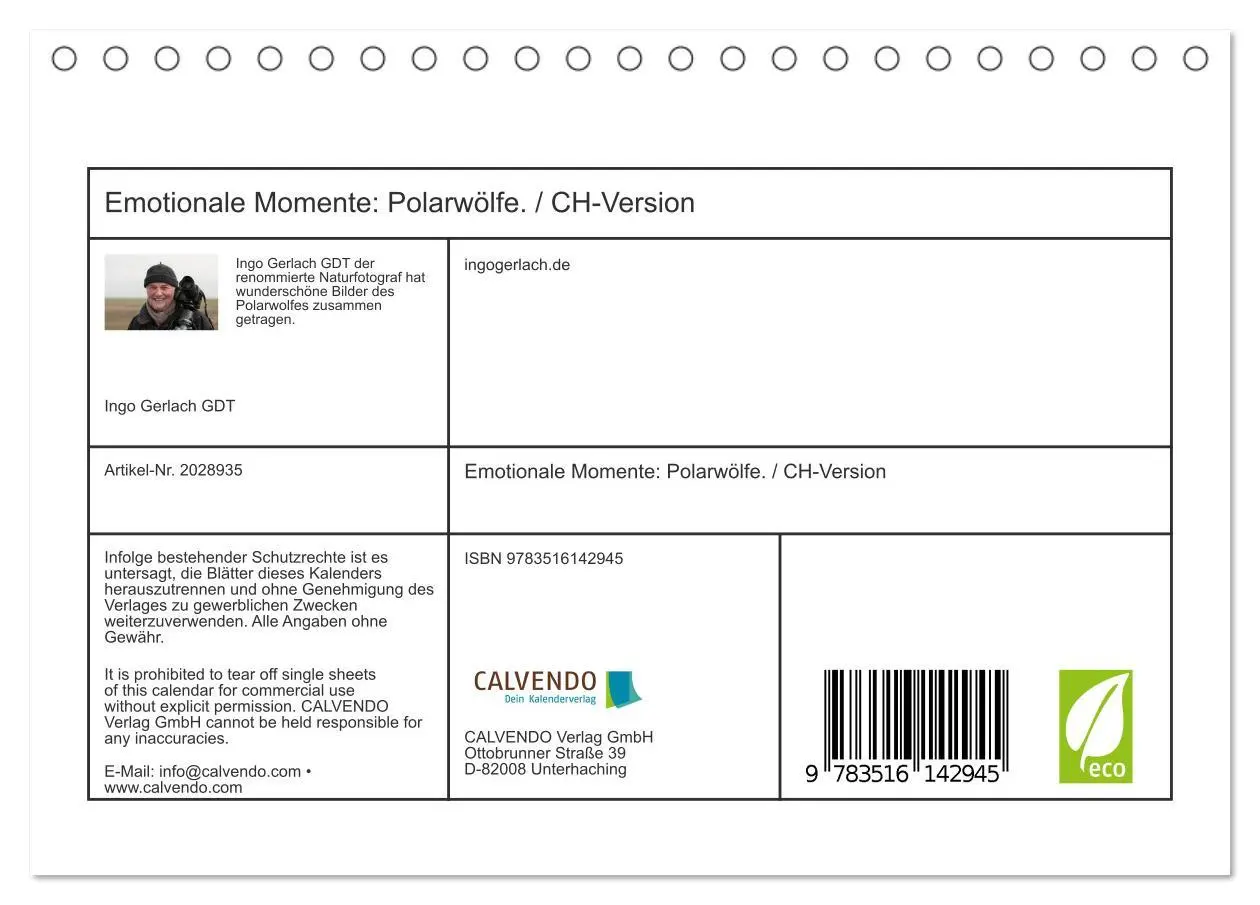 Bild: 9783516142945 | Emotionale Momente: Polarwölfe. / CH-Version (Tischkalender 2026...