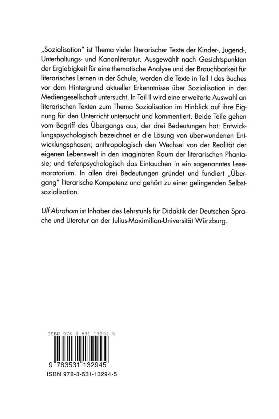 Rückseite: 9783531132945 | Übergänge | Literatur, Sozialisation und Literarisches Lernen | Buch