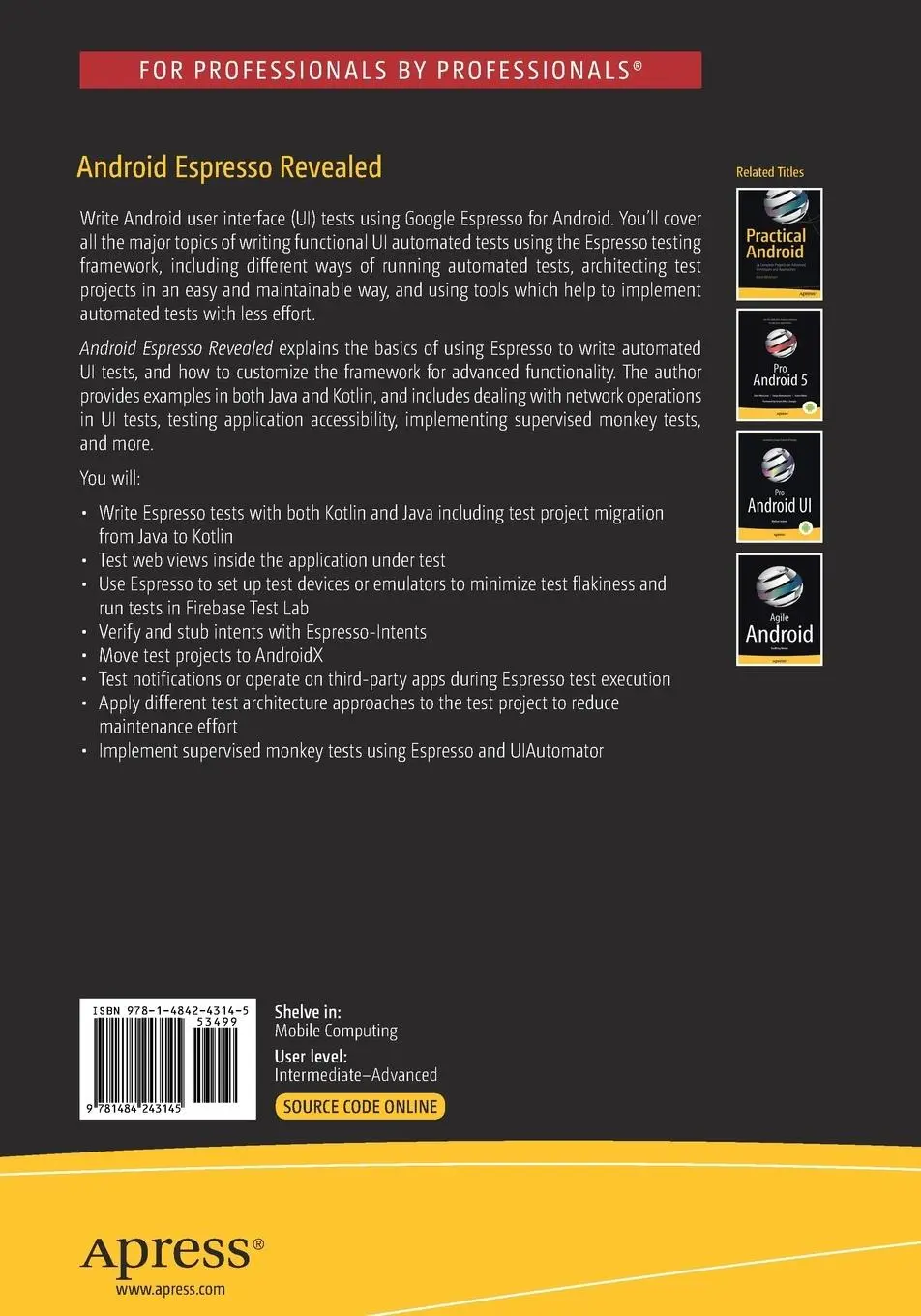 Rückseite: 9781484243145 | Android Espresso Revealed | Writing Automated UI Tests | Zelenchuk