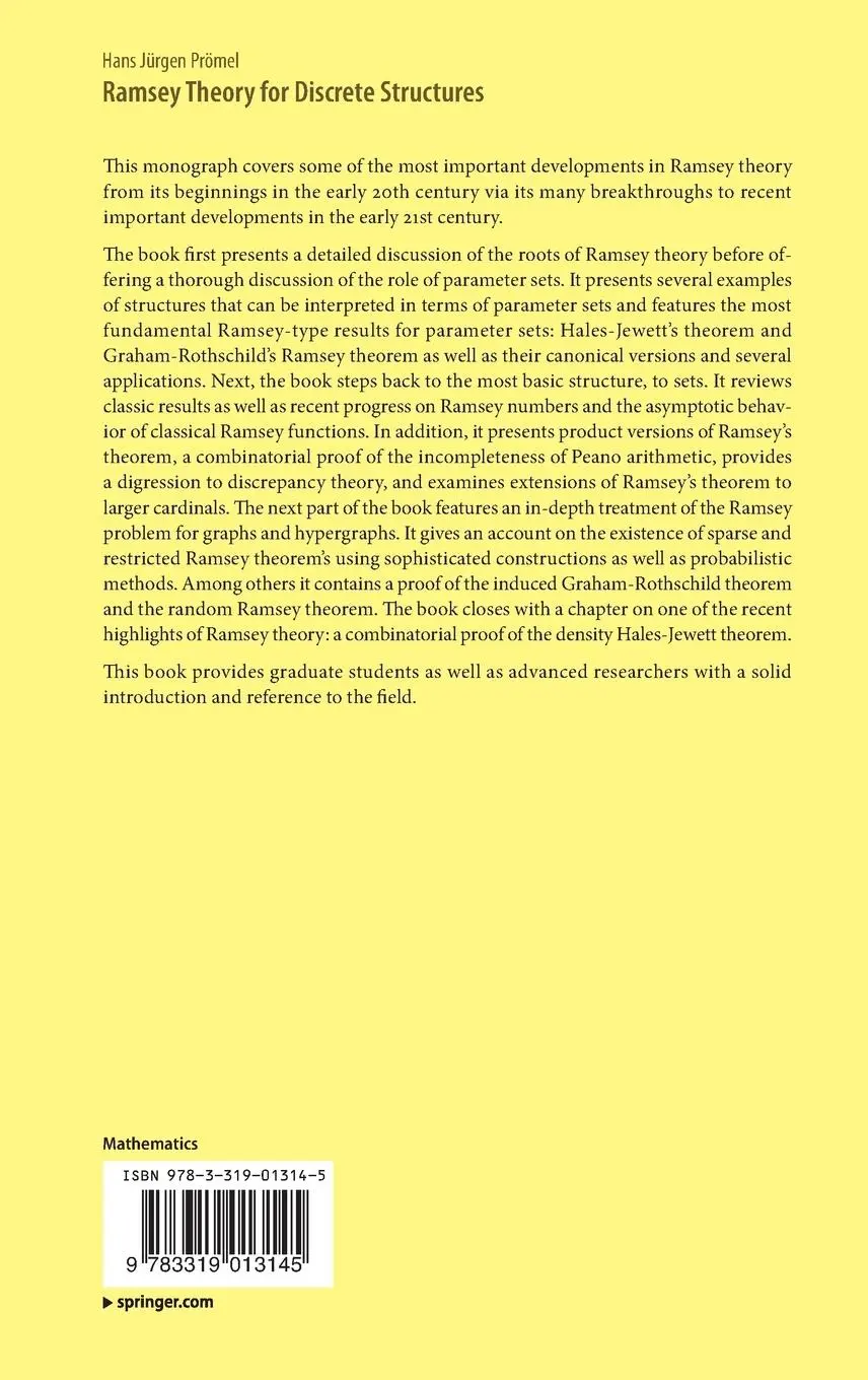 Rückseite: 9783319013145 | Ramsey Theory for Discrete Structures | Hans Jürgen Prömel | Buch