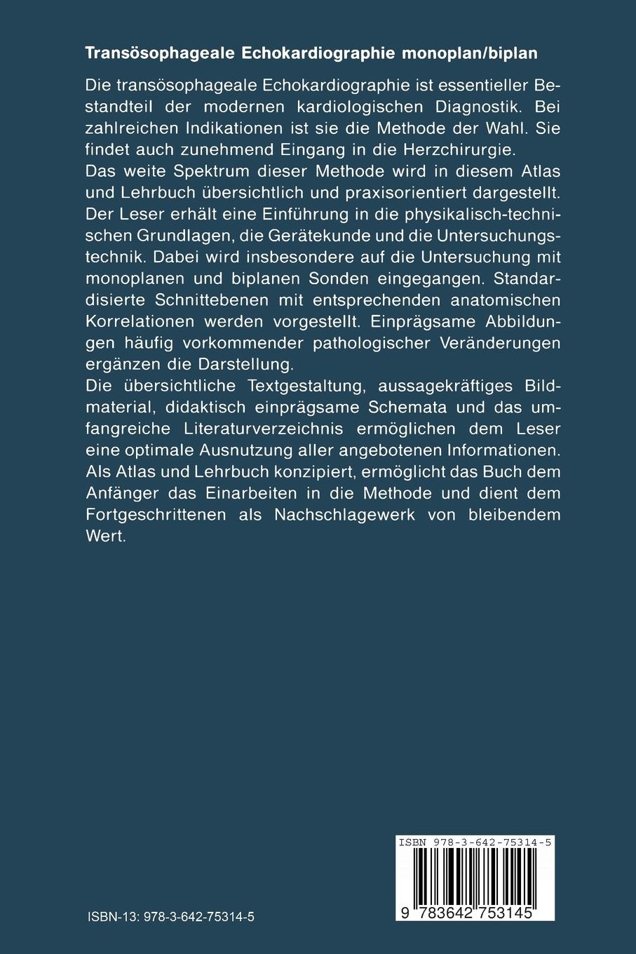 Rückseite: 9783642753145 | Transösophageale Echokardiographie monoplan/biplan | Ralf Hammentgen