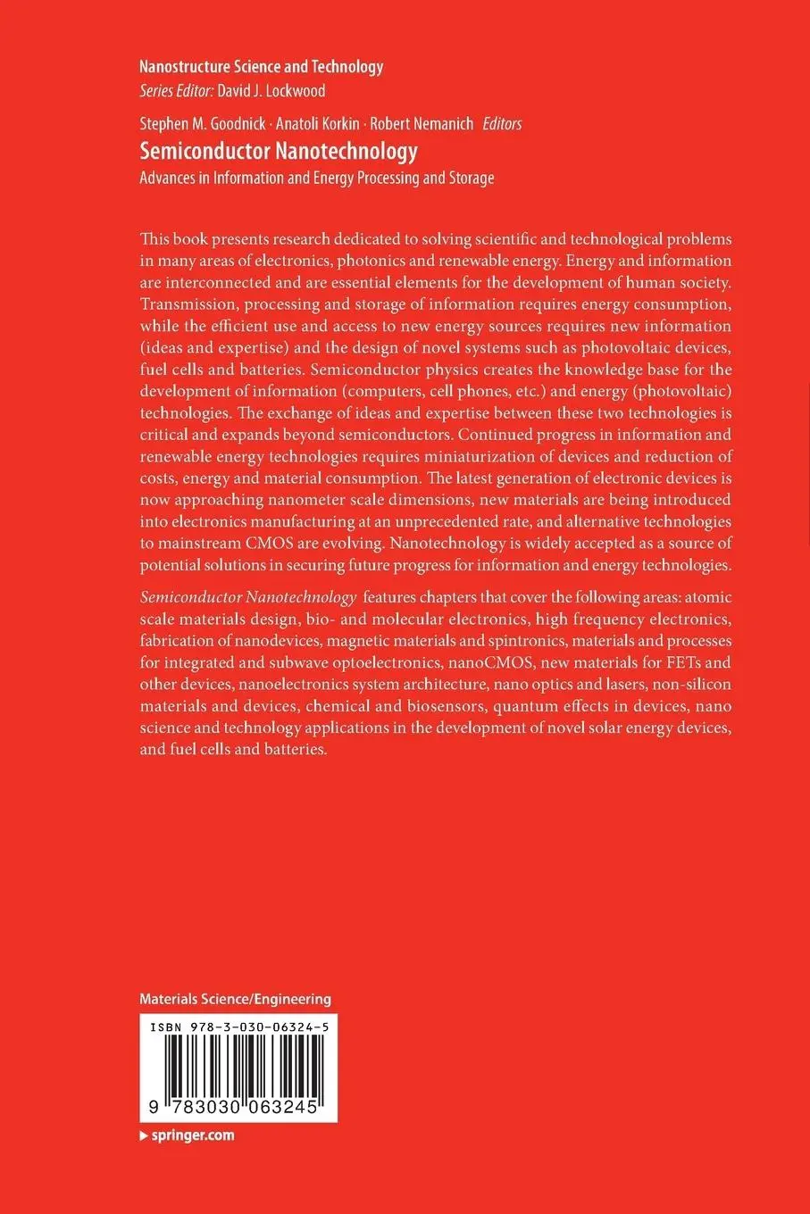 Rückseite: 9783030063245 | Semiconductor Nanotechnology | Stephen M. Goodnick (u. a.) | Buch | x