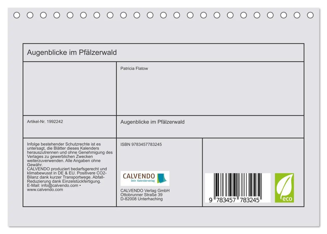 Bild: 9783457783245 | Augenblicke im Pfälzerwald (Tischkalender 2026 DIN A5 quer),...