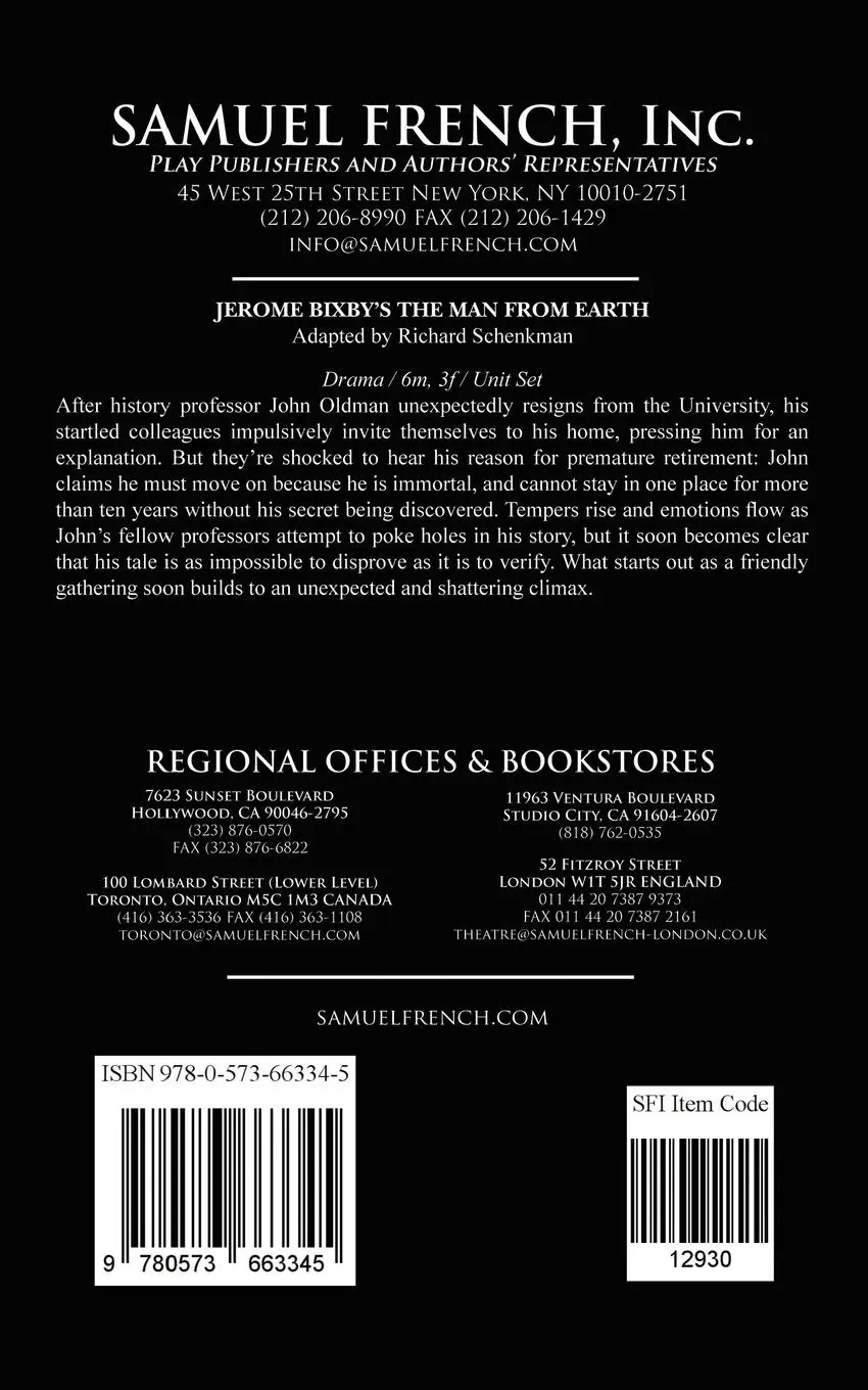 Rückseite: 9780573663345 | Jerome Bixby's the Man from Earth | Richard Schenkman | Taschenbuch