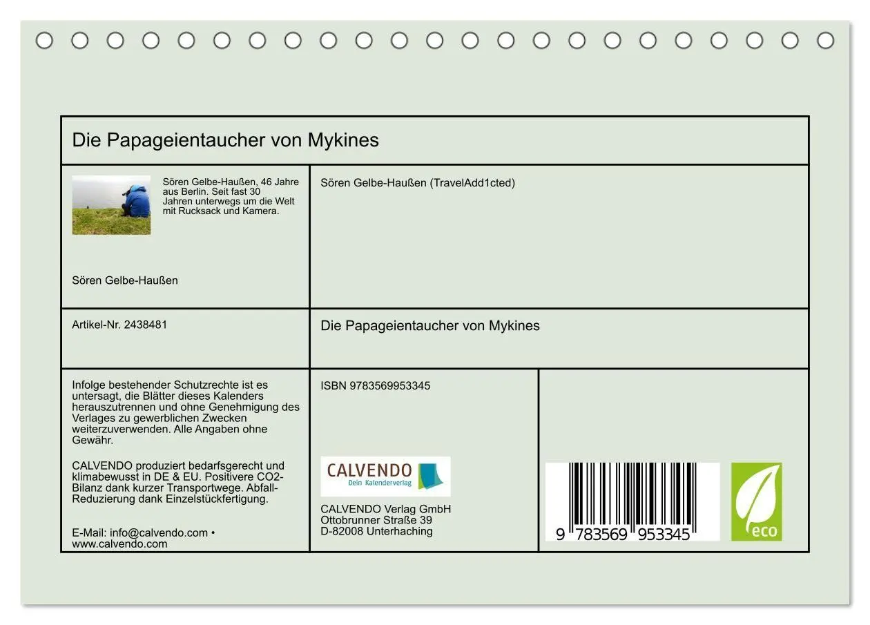 Bild: 9783569953345 | Die Papageientaucher von Mykines (Tischkalender 2027 DIN A5 quer),...