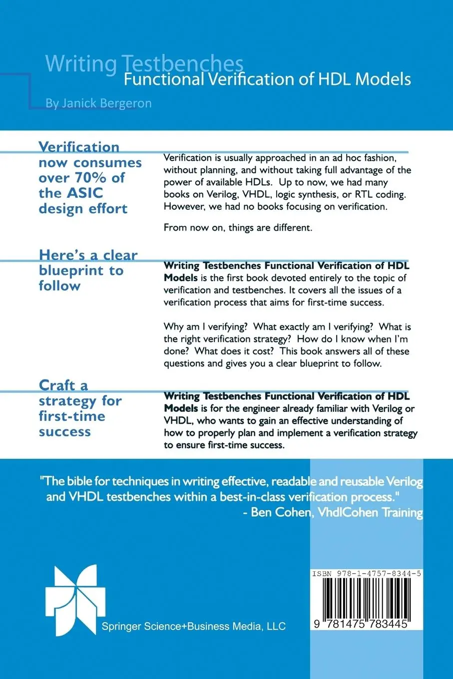 Rückseite: 9781475783445 | Writing Testbenches | Functional Verification of HDL Models | Bergeron