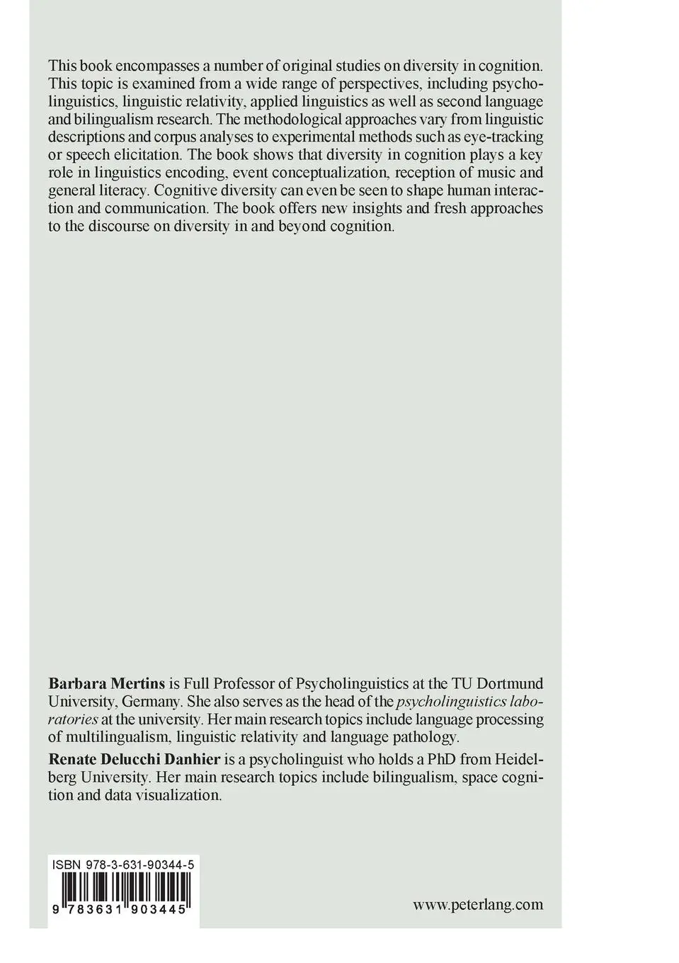 Rückseite: 9783631903445 | Diversity in Cognition | Barbara Mertins (u. a.) | Taschenbuch | 2023