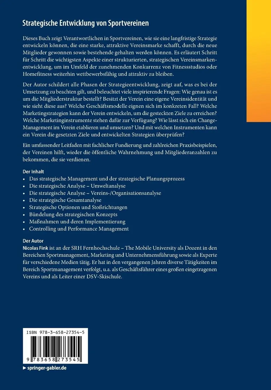 Rückseite: 9783658273545 | Strategische Entwicklung von Sportvereinen | Nicolas Fink | Buch