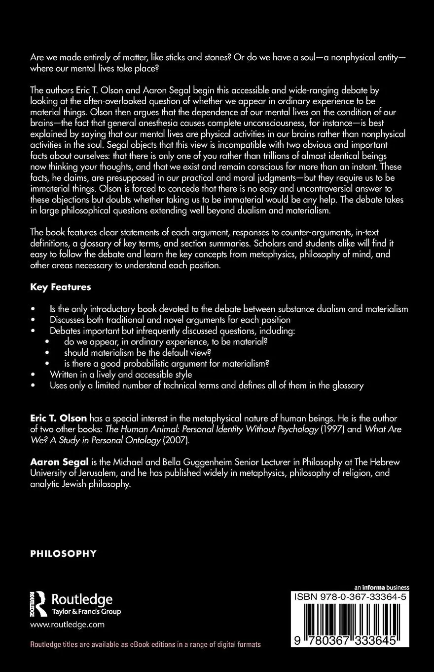 Rückseite: 9780367333645 | Do We Have a Soul? | A Debate | Eric T. Olson (u. a.) | Taschenbuch