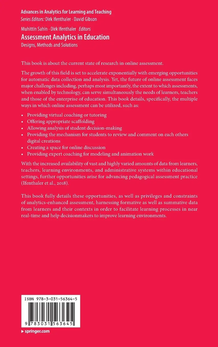 Rückseite: 9783031563645 | Assessment Analytics in Education | Designs, Methods and Solutions