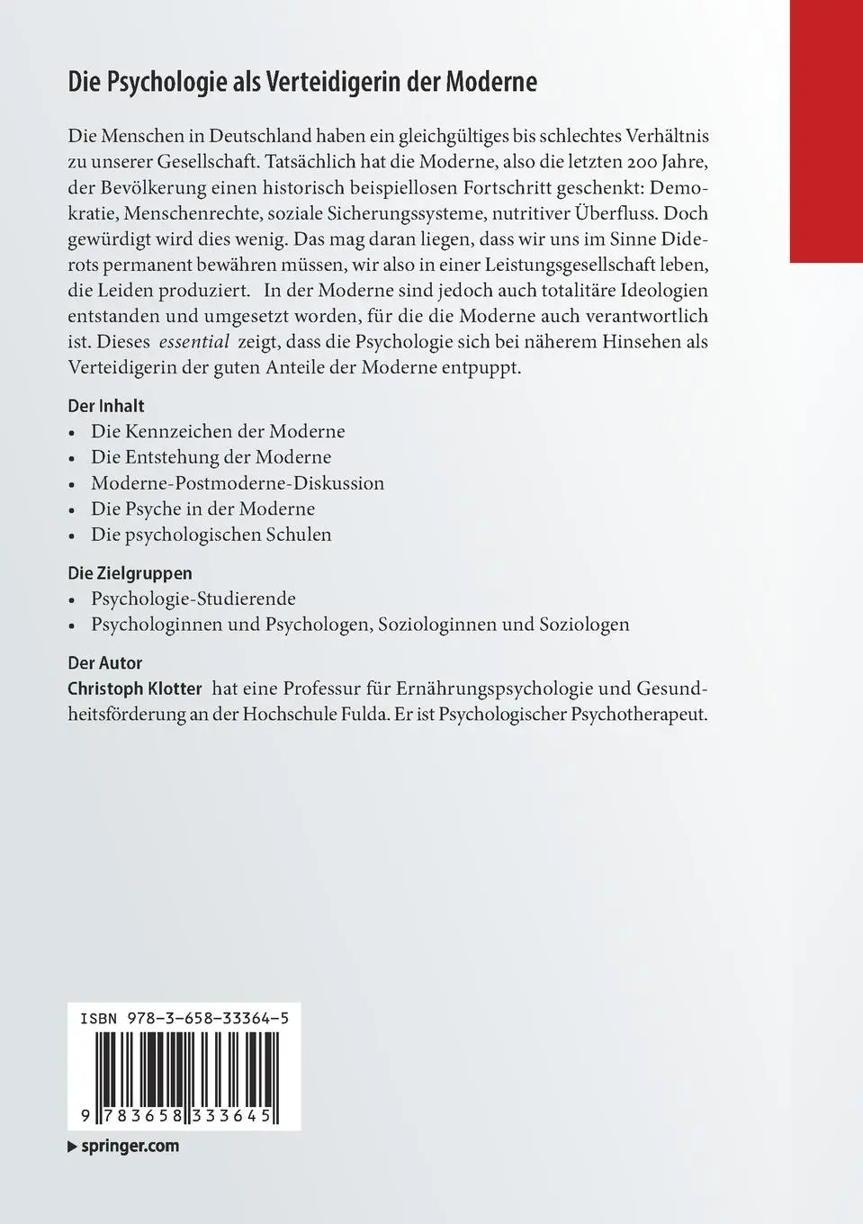 Rückseite: 9783658333645 | Die Psychologie als Verteidigerin der Moderne | Christoph Klotter